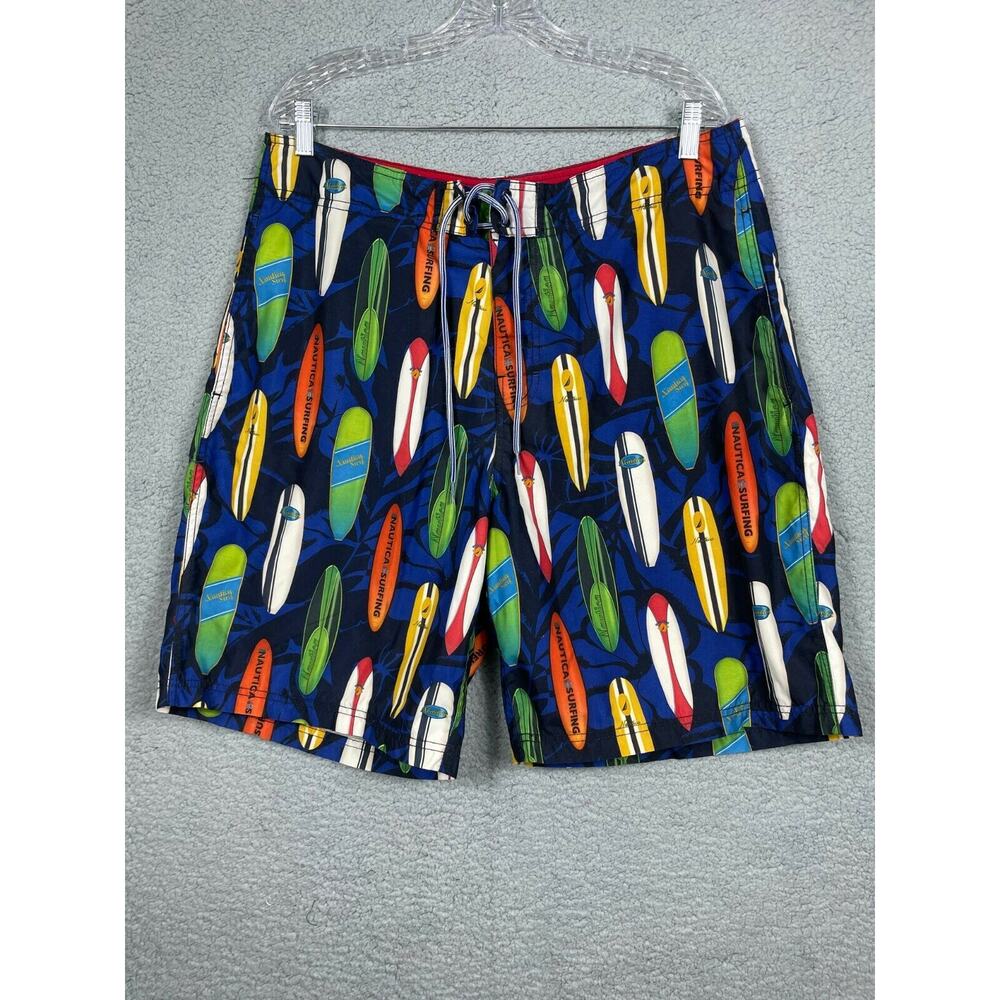Nautica Surfboard Surfing Swim Trunks Shorts Swimwear 36 W Lined With Pocket